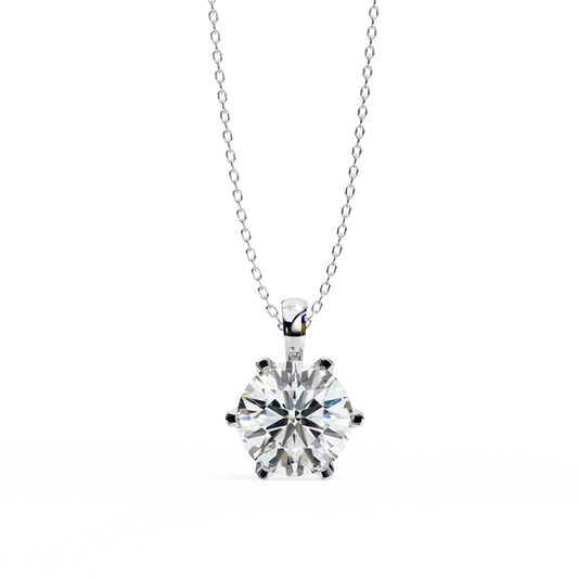 2.20 Ct Round Cut Lab Grown Diamond Six Prong Gold Pendant