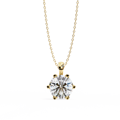 2.20 Ct Round Cut Lab Grown Diamond Six Prong Gold Pendant