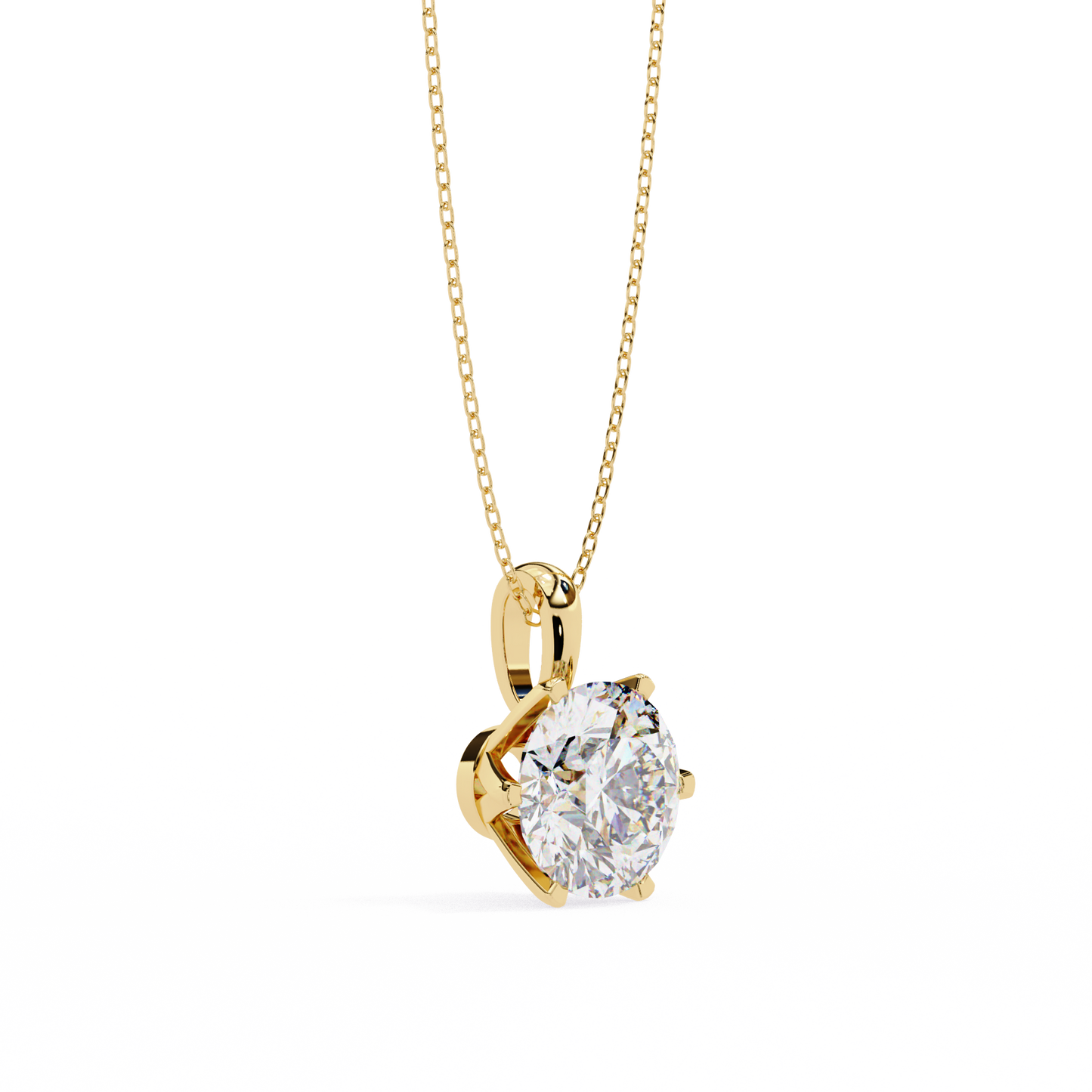 2.20 Ct Round Cut Lab Grown Diamond Six Prong Gold Pendant