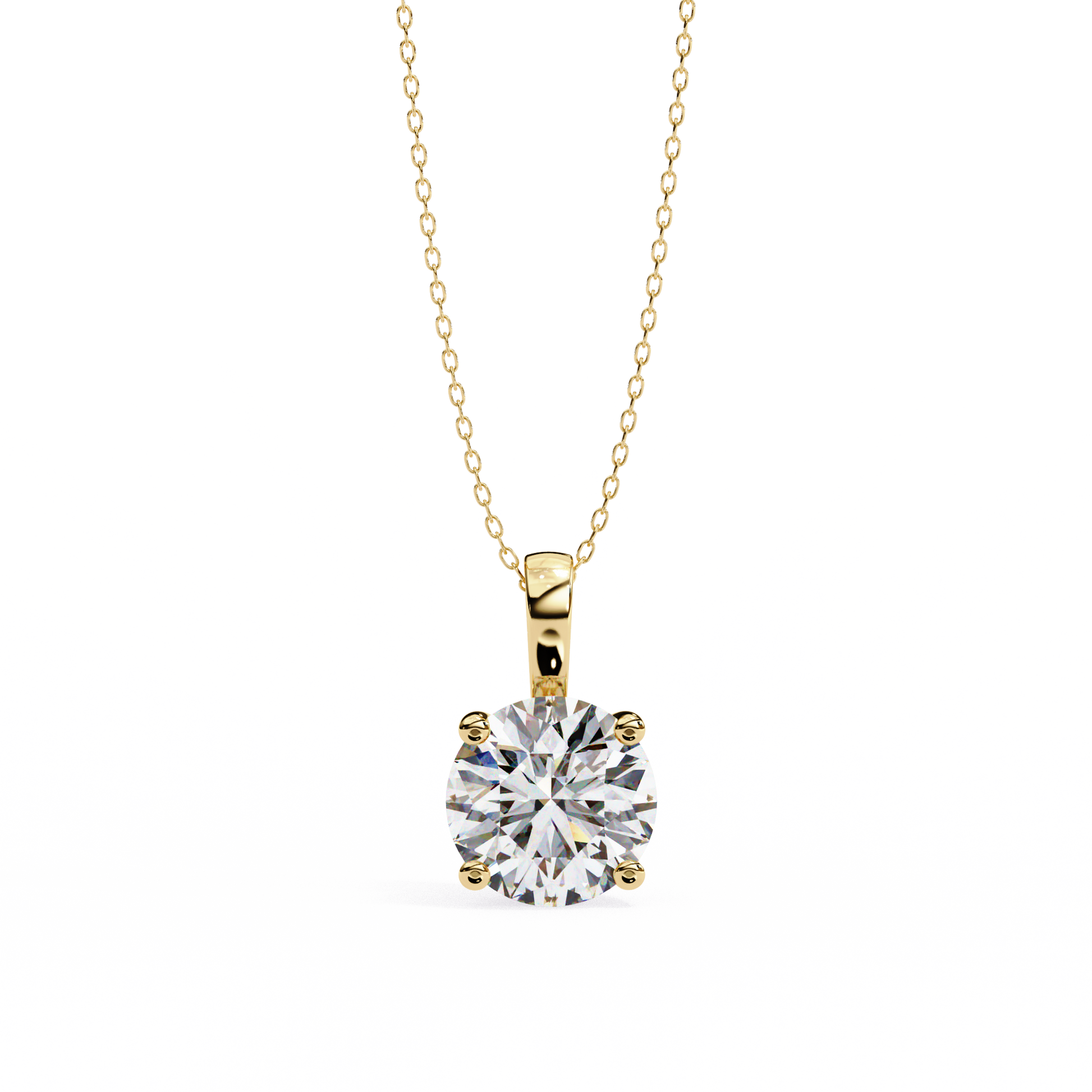 3.02 Ct Round Cut Lab Grown Diamond Four Prong Gold Pendant