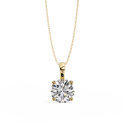 3.02 Ct Round Cut Lab Grown Diamond Four Prong Gold Pendant