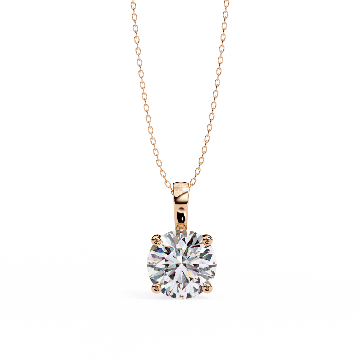 3.02 Ct Round Cut Lab Grown Diamond Four Prong Gold Pendant