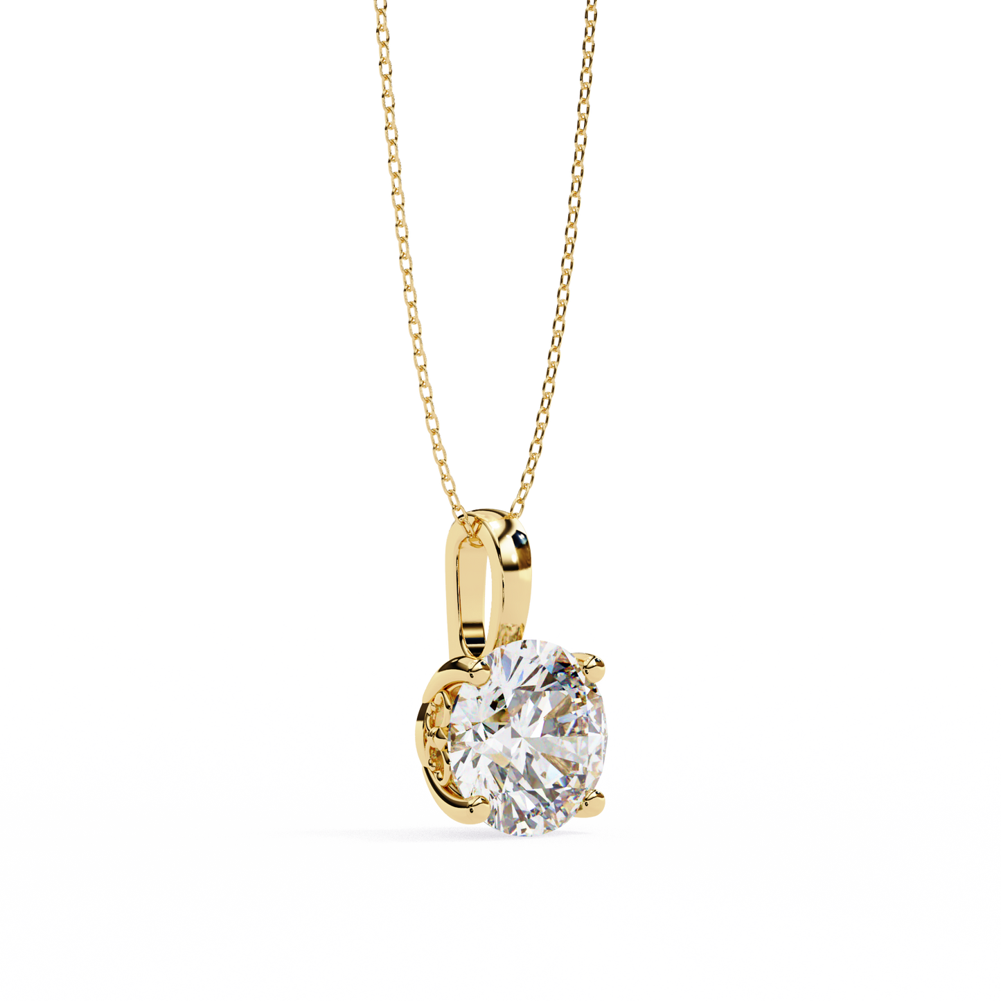 3.02 Ct Round Cut Lab Grown Diamond Four Prong Gold Pendant