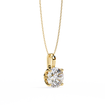 3.02 Ct Round Cut Lab Grown Diamond Four Prong Gold Pendant