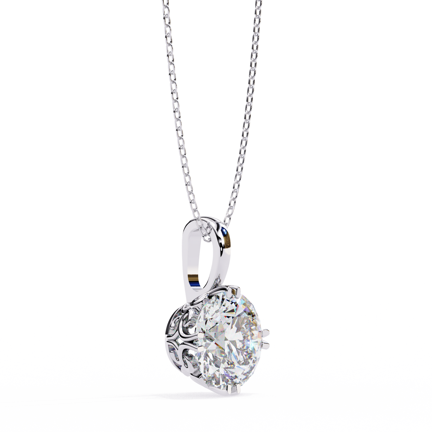 1.84 Ct Round Cut Lab Grown Diamond Solitaire Eight Prong Pendant