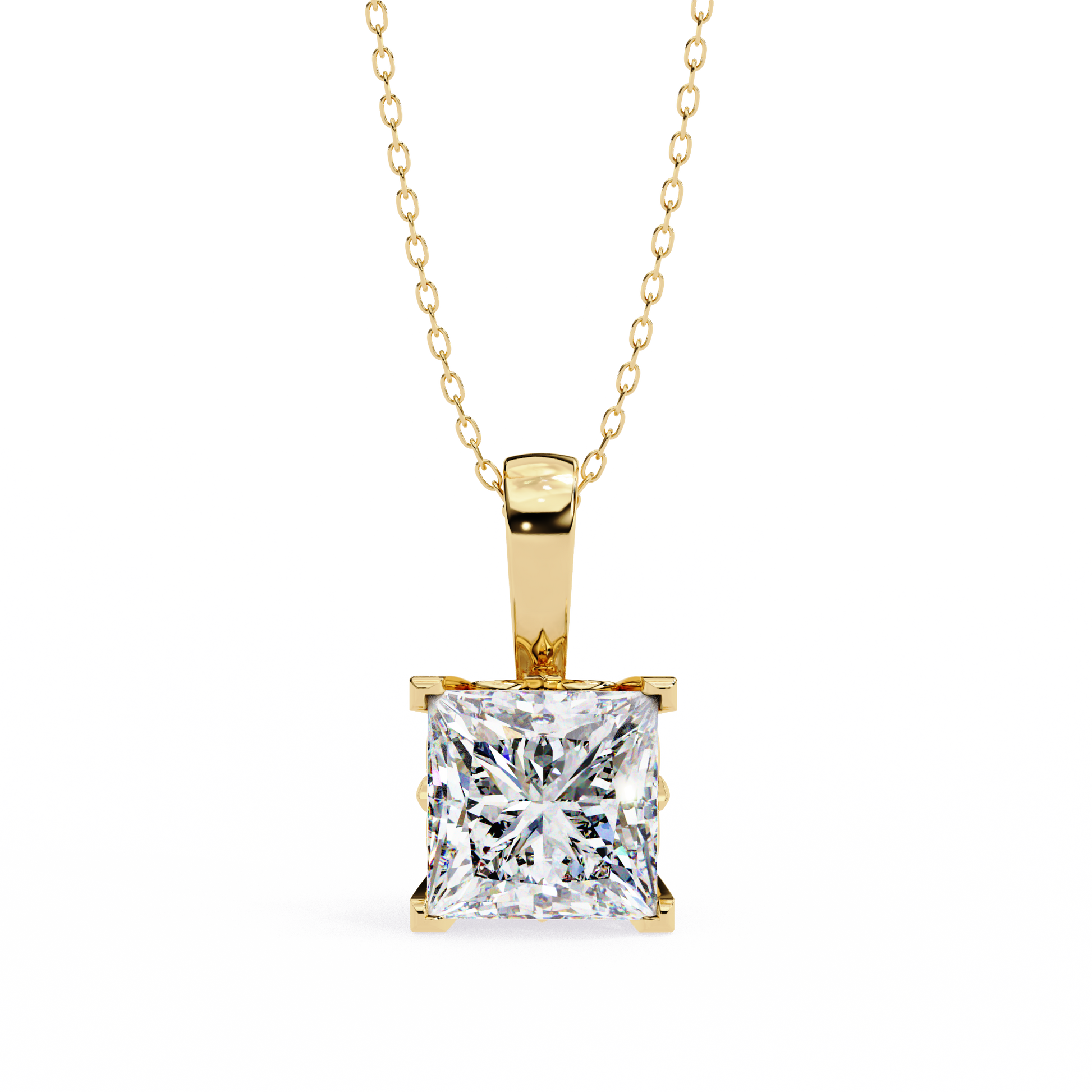 2.62 CT Princess Cut Lab Grown Diamond Solitaire Four Prong Pendant