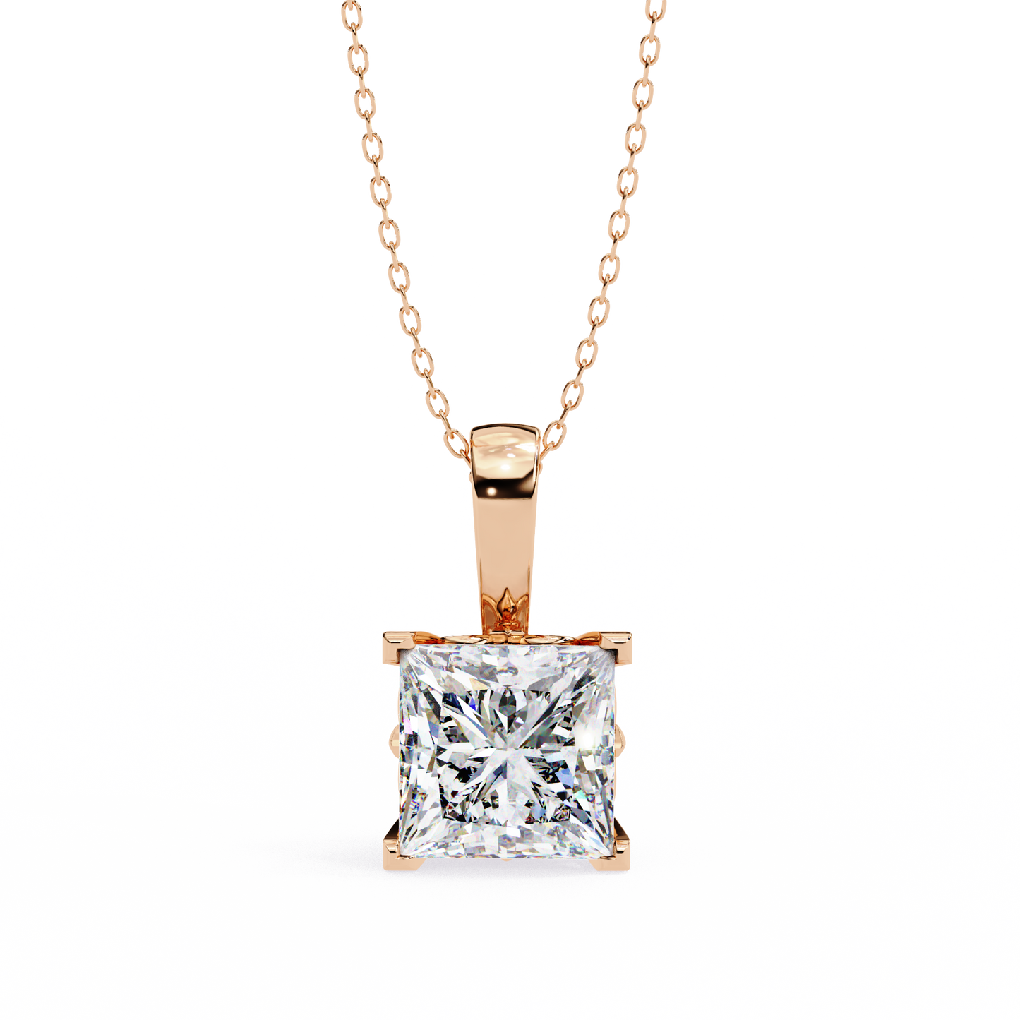 2.62 CT Princess Cut Lab Grown Diamond Solitaire Four Prong Pendant