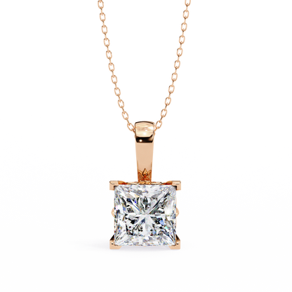 2.62 CT Princess Cut Lab Grown Diamond Solitaire Four Prong Pendant