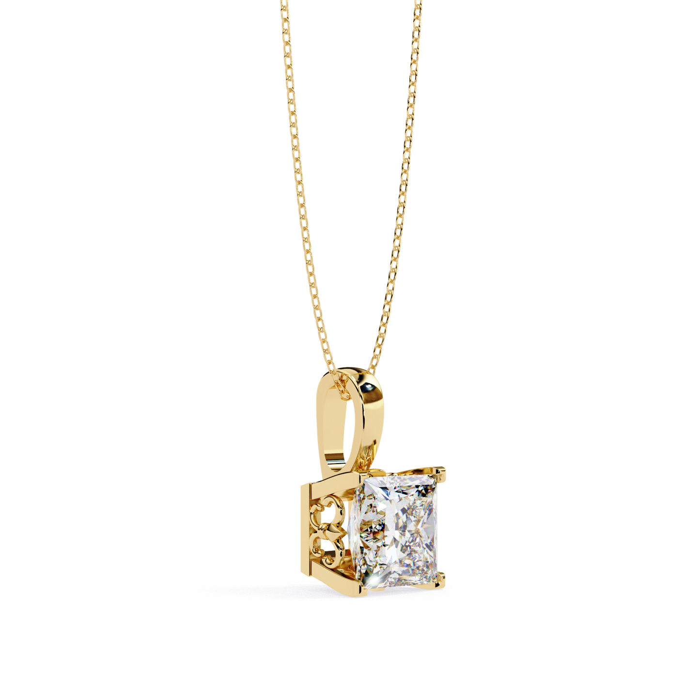 2.62 CT Princess Cut Lab Grown Diamond Solitaire Four Prong Pendant