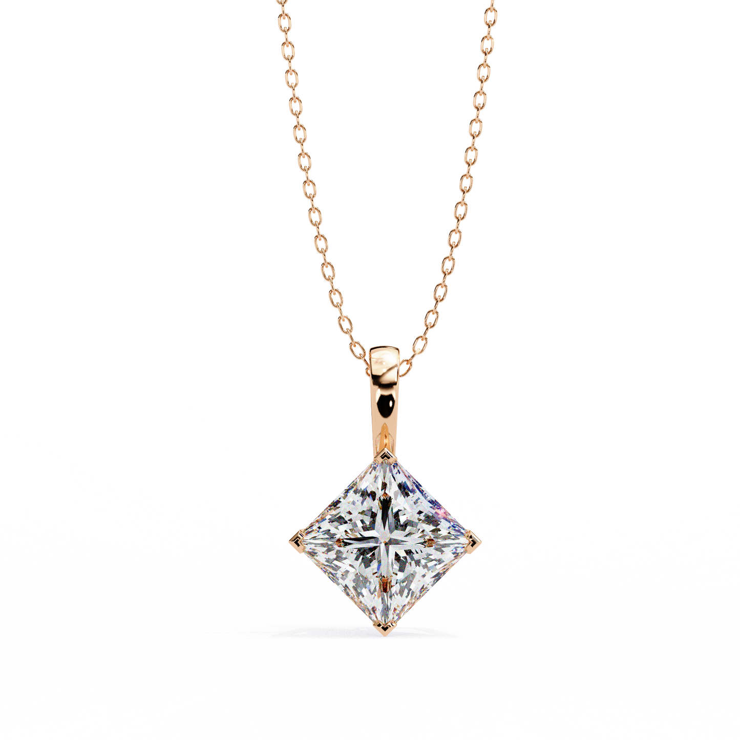 2.88 Ct Princess Cut Lab Grown Diamond Four Prong Pendant