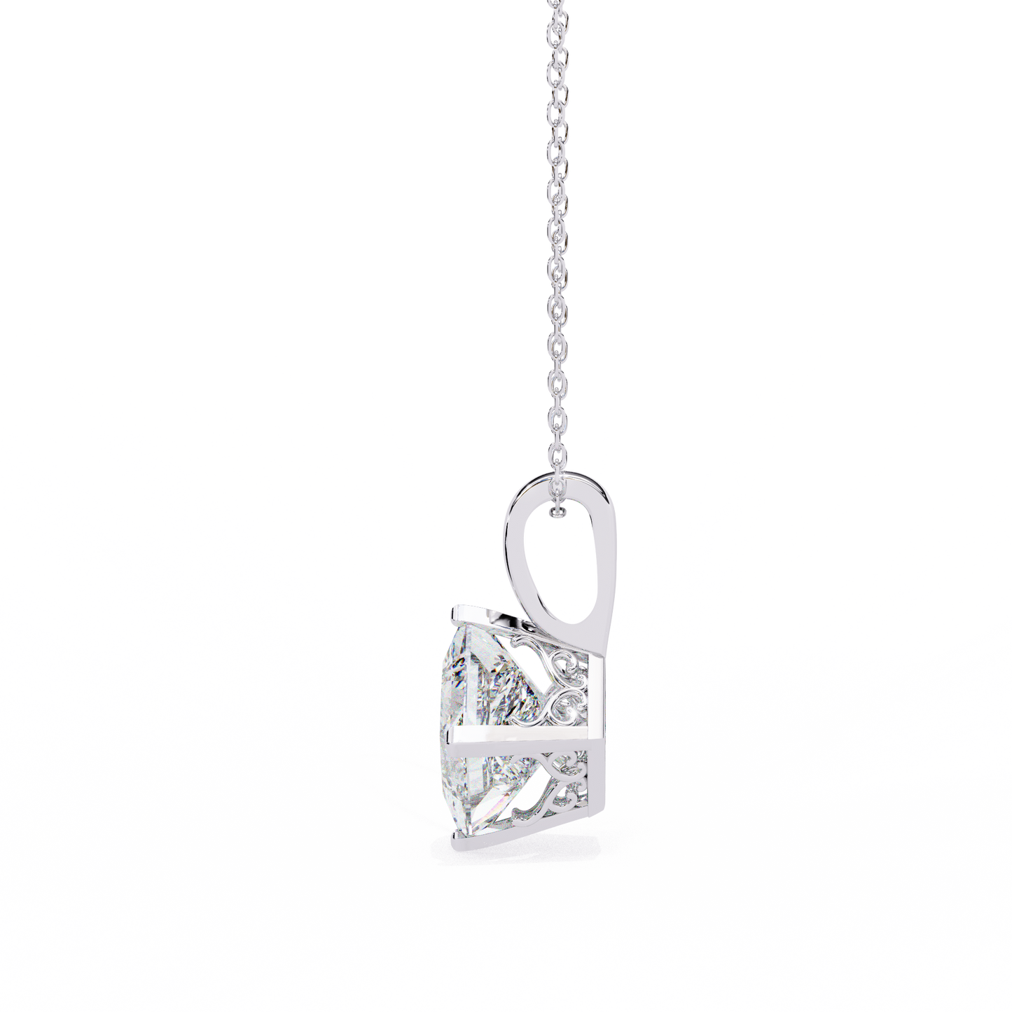 2.88 Ct Princess Cut Lab Grown Diamond Four Prong Pendant