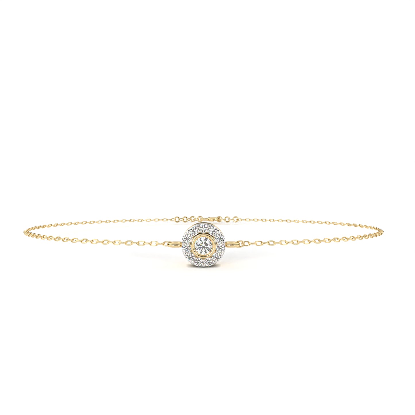 Round Cut Lab Grown Diamond Halo Gold Bracelet