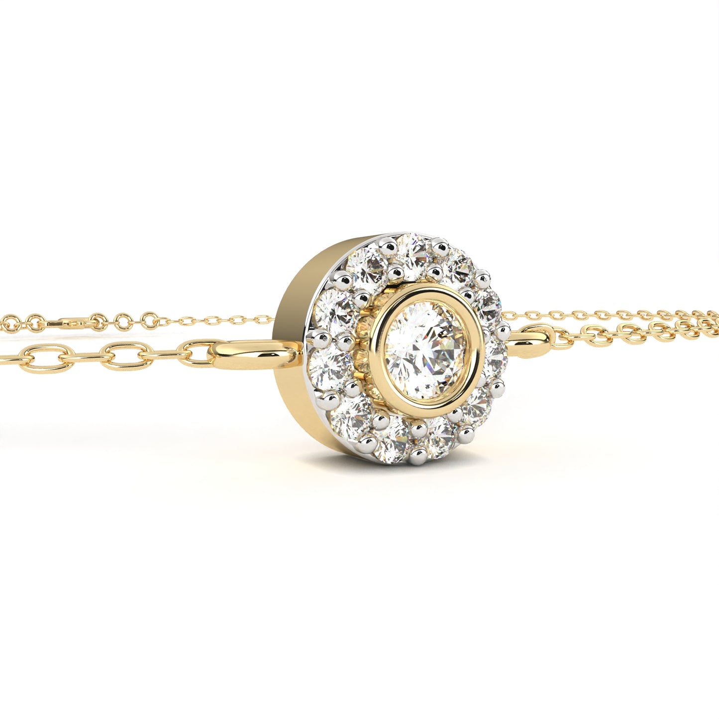 Round Cut Lab Grown Diamond Halo Gold Bracelet