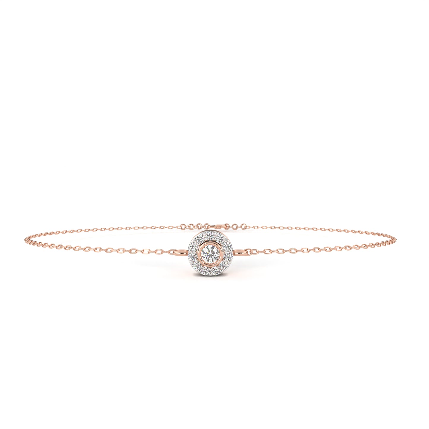 Round Cut Lab Grown Diamond Halo Gold Bracelet