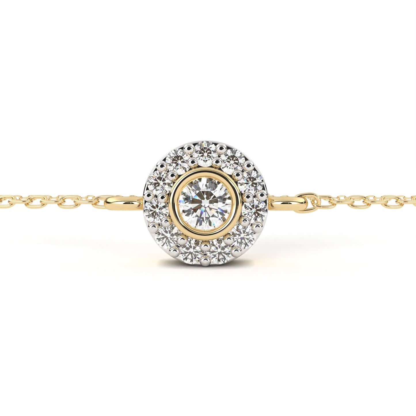 Round Cut Lab Grown Diamond Halo Gold Bracelet