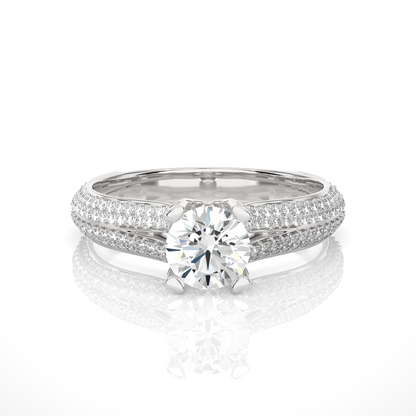 1.0 CT Round Cut Lab Grown Diamond Engagement Ring in Split Shank With Double Pave Setting