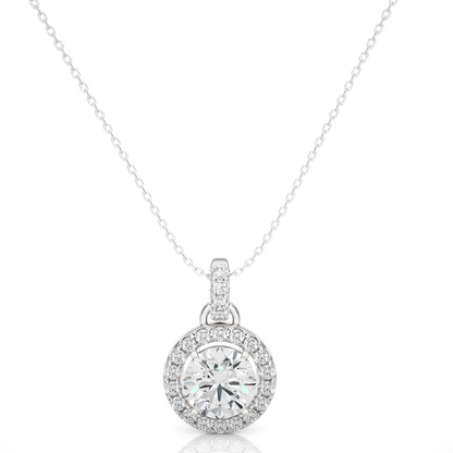 1.30 CT Round Cut Lab Grown Diamond Pendant in Halo Setting