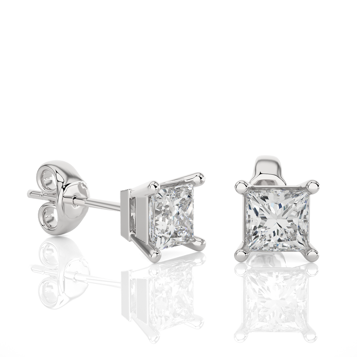 1.00 Ct Princess Cut F-VS Lab Grown Diamond Gold Stud Earring