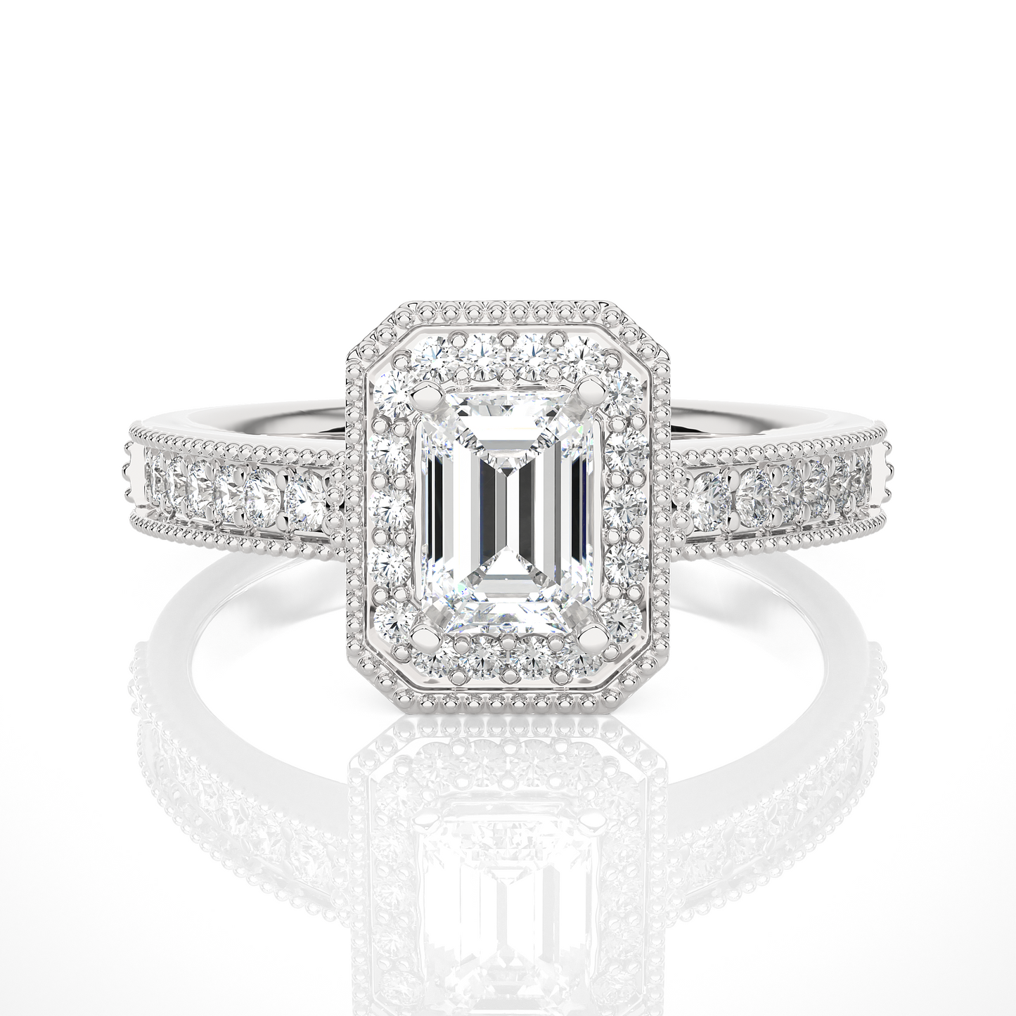 1.22 Ct Emerald Cut F-VS1 Lab Grown Diamond Halo Engagement Ring