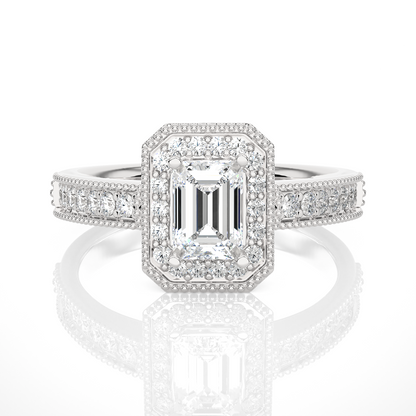 1.22 Ct Emerald Cut F-VS1 Lab Grown Diamond Halo Engagement Ring