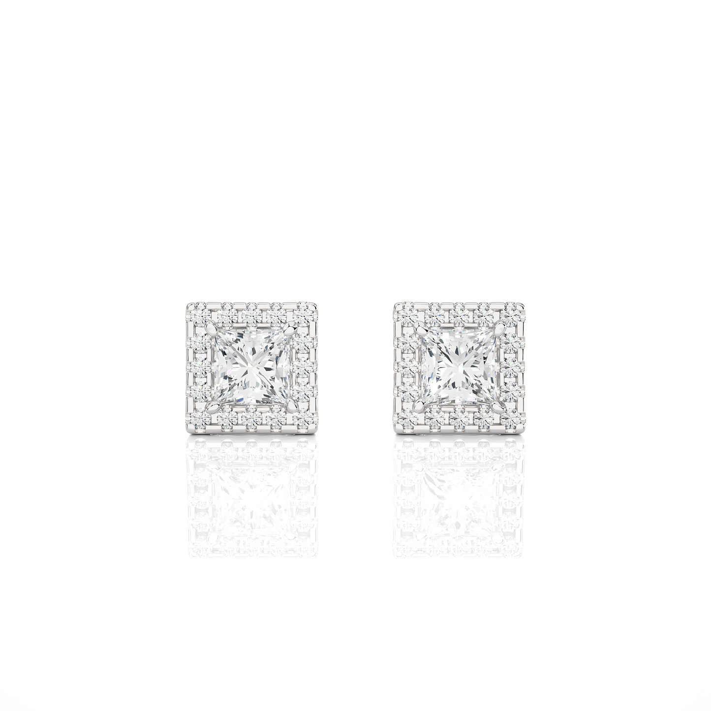 1.12 TCW Princess EF/VS Lab Grown For Each Diamond Halo Earring