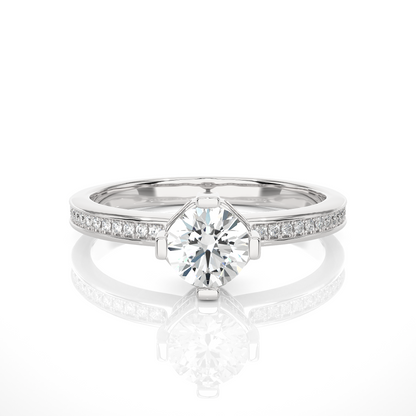 1.01 CT Round Cut Lab Diamond Engagement Ring in Hidden Halo Setting With Pave Shank