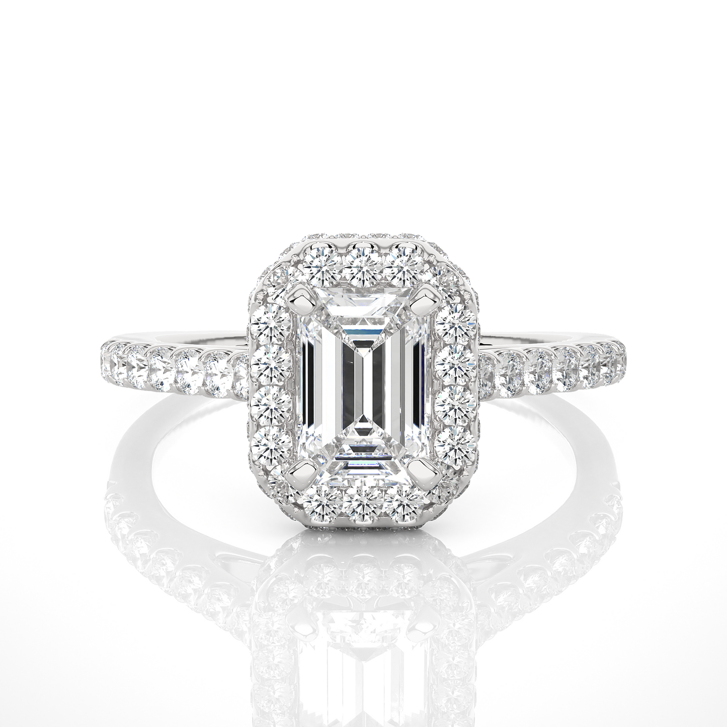 2.5 CT Emerald Cut Lab Grown Diamond Halo Engagement Ring