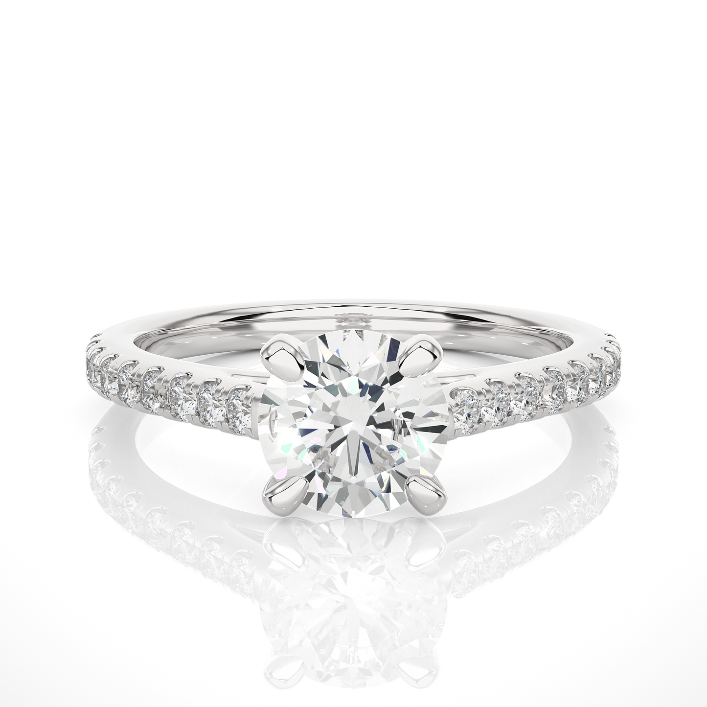 1.58 Ct Round Cut E/VS1 Lab Grown Diamond Pave Engagement Ring