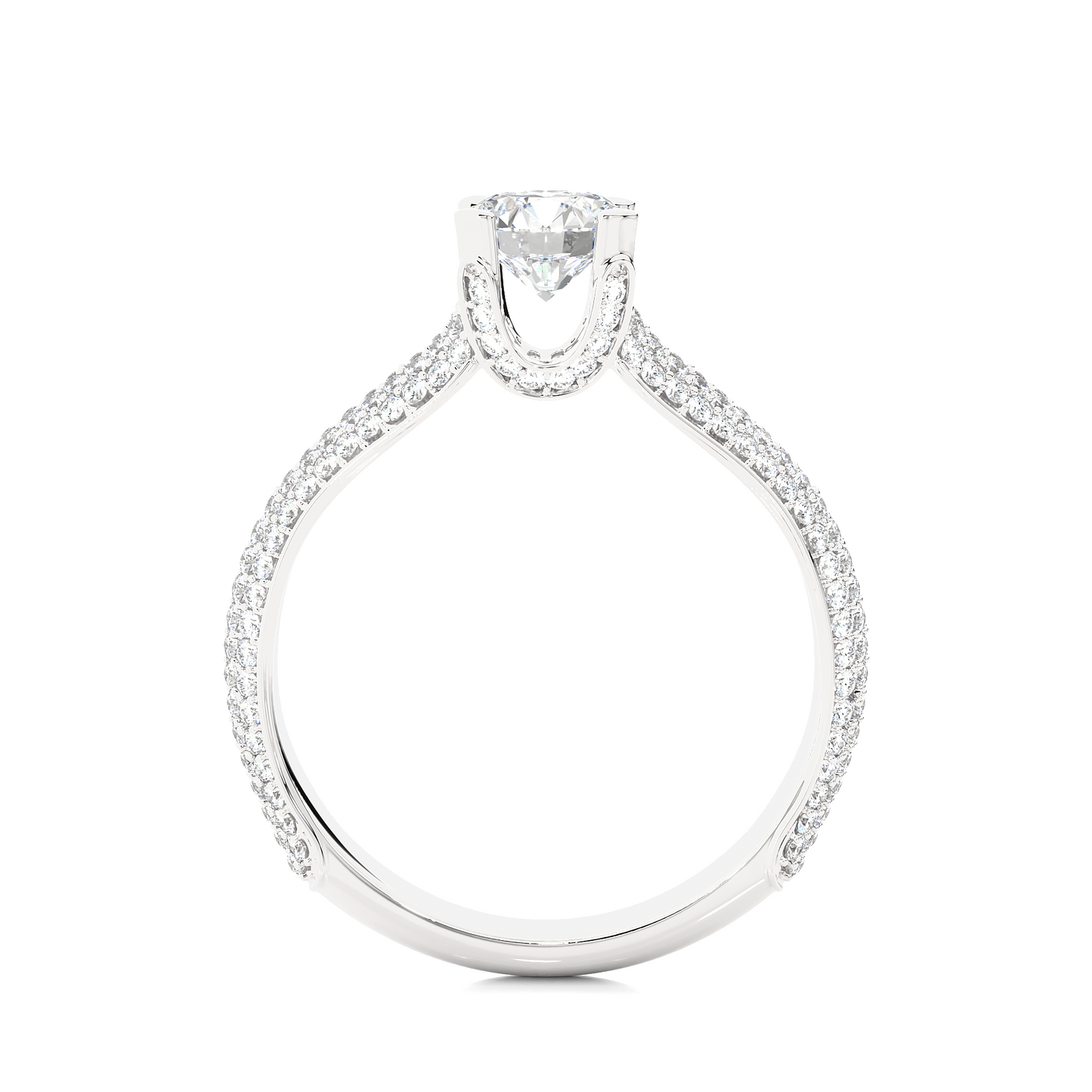 1.0 CT Round Cut Lab Grown Diamond Engagement Ring in Split Shank With Double Pave Setting