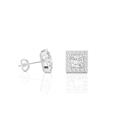 1.12 TCW Princess EF/VS Lab Grown For Each Diamond Halo Earring