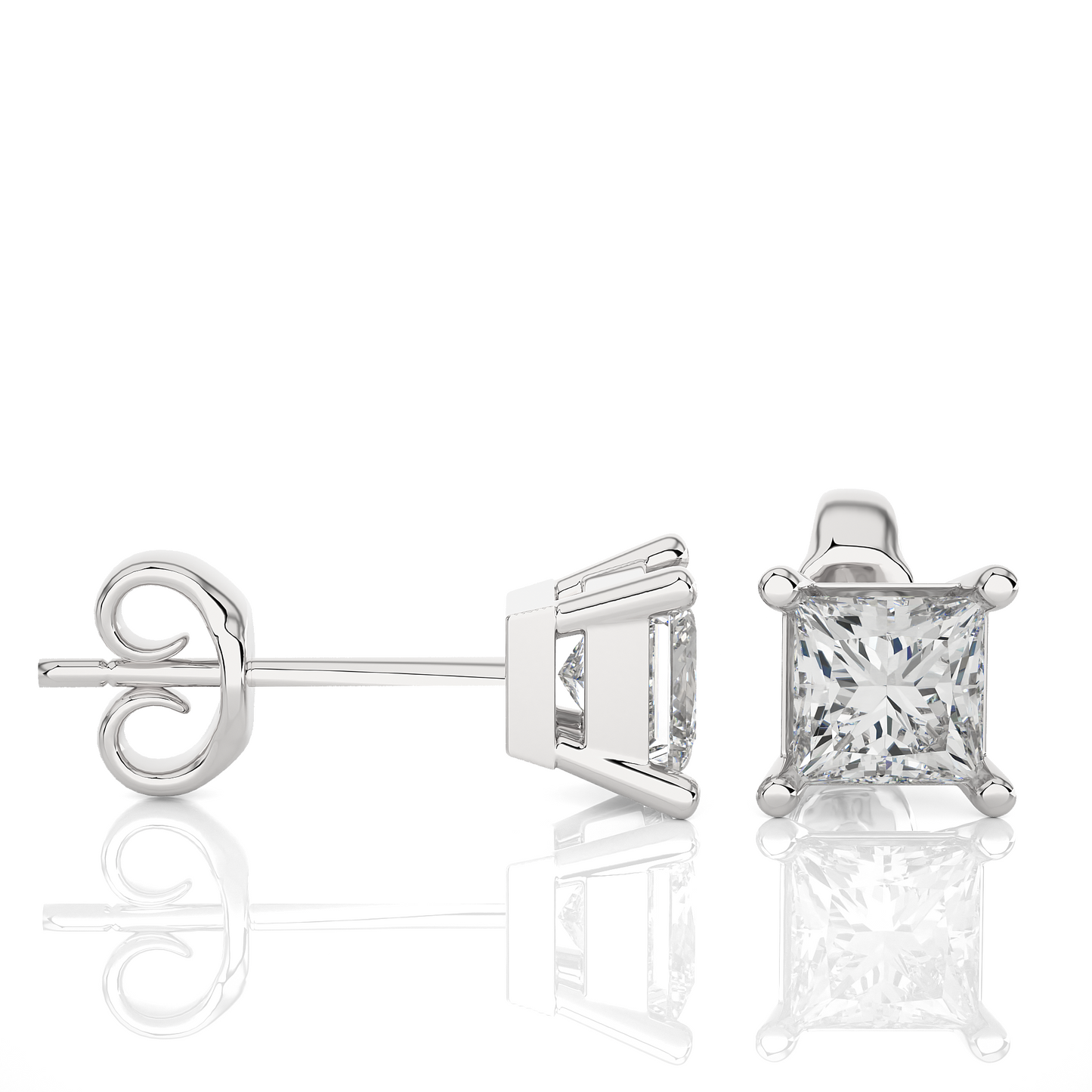 1.00 Ct Princess Cut F-VS Lab Grown Diamond Gold Stud Earring