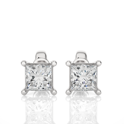 1.00 Ct Princess Cut F-VS Lab Grown Diamond Gold Stud Earring