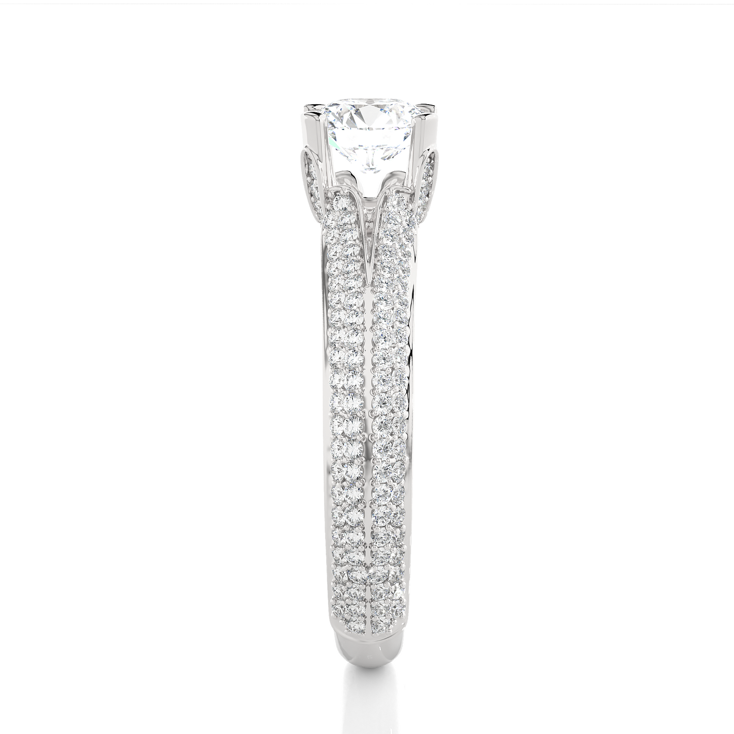 1.0 CT Round Cut Lab Grown Diamond Engagement Ring in Split Shank With Double Pave Setting