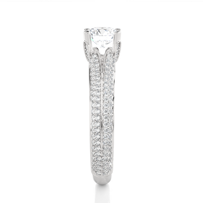 1.0 CT Round Cut Lab Grown Diamond Engagement Ring in Split Shank With Double Pave Setting