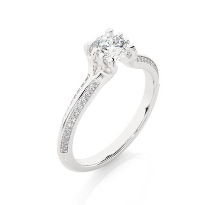 0.65 CT Round Cut Lab Grown Diamond Engagement Ring in Knife Edge Shank With Pave Setting