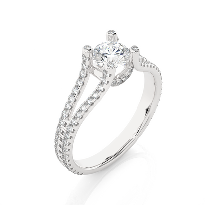 1.02 CT Round Cut Lab Grown Diamond Engagement Ring in Split Shank With Pave Setting