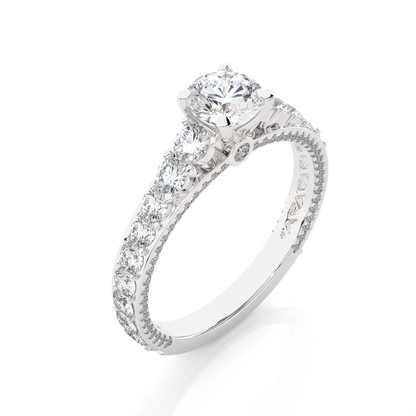 0.85 CT Round Cut Lab Grown Diamond Engagement Ring in Pave Shank