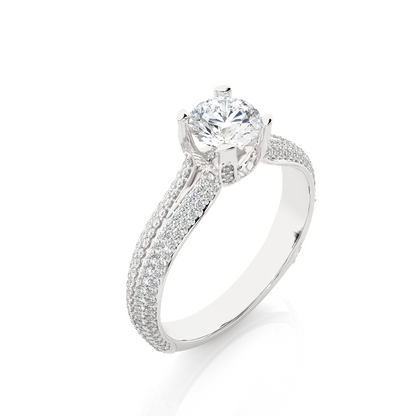 1.0 CT Round Cut Lab Grown Diamond Engagement Ring in Split Shank With Double Pave Setting