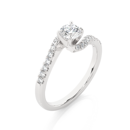 1.01 CT Round Cut Lab Grown Diamond Engagement Ring in Bypass Shank With Pave Setting