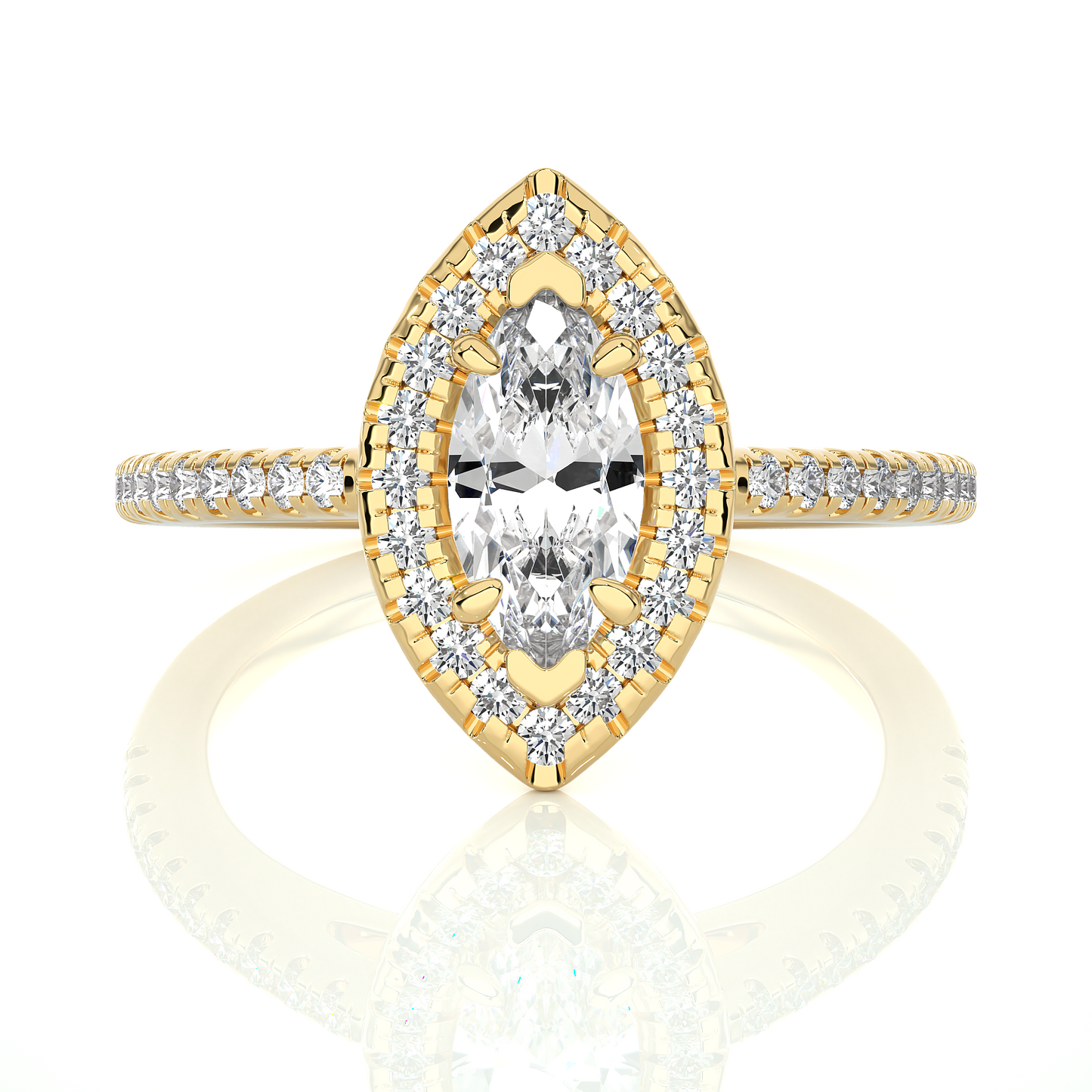 1.02 Ct Marquise Cut F-VS1 Lab Grown Diamond Halo Gold Engagement Ring