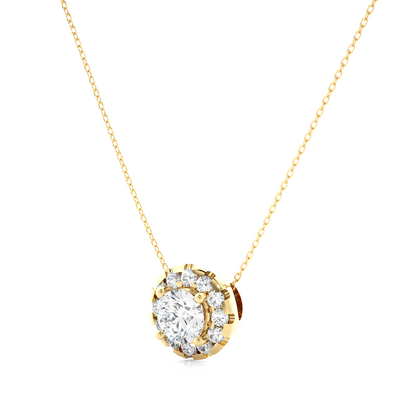 1.02 CT Round Cut Lab Grown Diamond Gold Pendant in Halo Setting