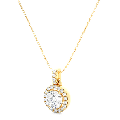 1.30 CT Round Cut Lab Grown Diamond Pendant in Halo Setting