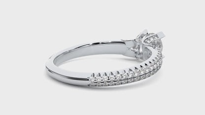 1.31 Ct Round Cut Lab Grown Diamond Three Stone Engagement Ring With Double Pave Shank