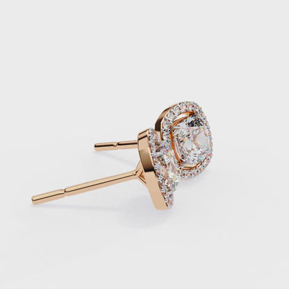 1 ct Cushion Halo Studs