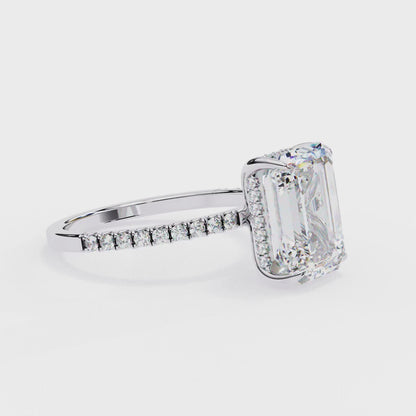 4.0 Ct Emerald Cut Lab Grown Diamond Hidden Halo Engagement Ring