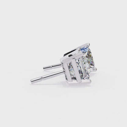 1.52 Ct Princess Cut Lab Grown Diamond Yellow Gold Stud Earring