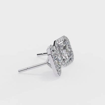 1.05 Ct Radiant Cut Lab Grown Diamond Halo For Each Earring