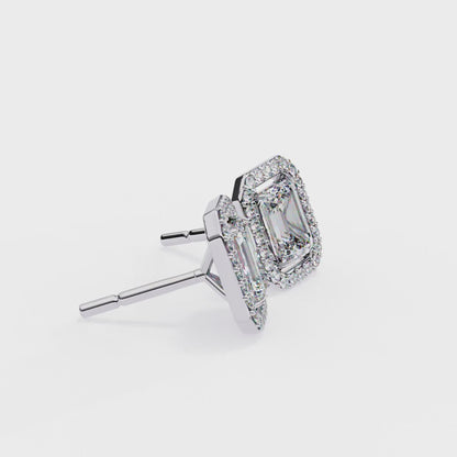 1.10 Ct Emerald Cut Lab Grown Diamond Halo Gold Earring