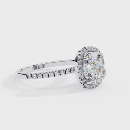 3.75 Ct Cushion Cut Lab Grown Diamond Halo Engagement Ring