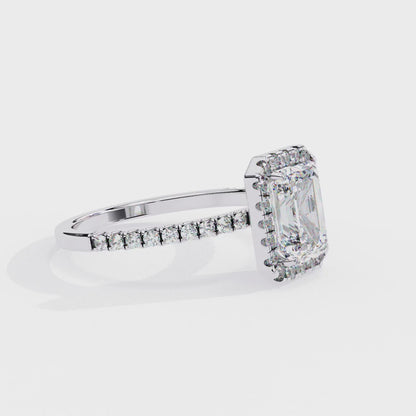 3.15 Ct Emerald Cut Lab Grown Diamond Halo Engagement Ring